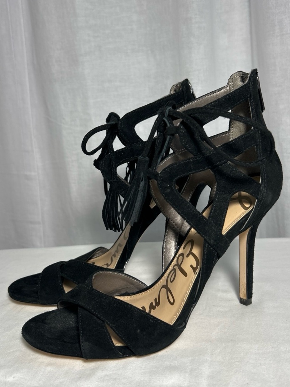 Sam Edelman | Black Suede Lace-Up | High Heel Sandals | Tassel | Size 8